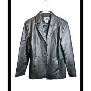 Vintage Clio 100% Genuine Leather Jacket Blazer Size 14